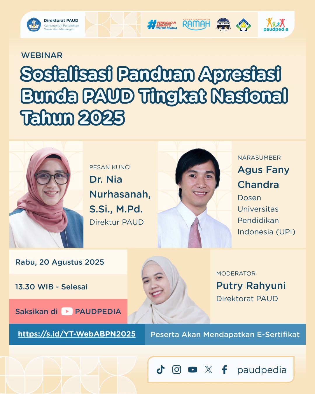 Kabar PAUD - Webinar Sosialisasi Panduan Apresiasi Bunda PAUD Tahun 2025, Advokasi Kebijakan Wajib Belajar 1 Tahun Prasekolah Lebih Efektif