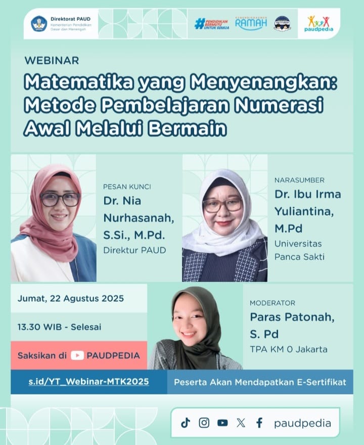 Kabar PAUD - Direktorat PAUD Gelar Webinar Matematika yang Menyenangkan, Tiga Pilar Penting Pengenalan Numerasi Sejak Anak Usia Dini Dengan Bermain Sambil Belajar