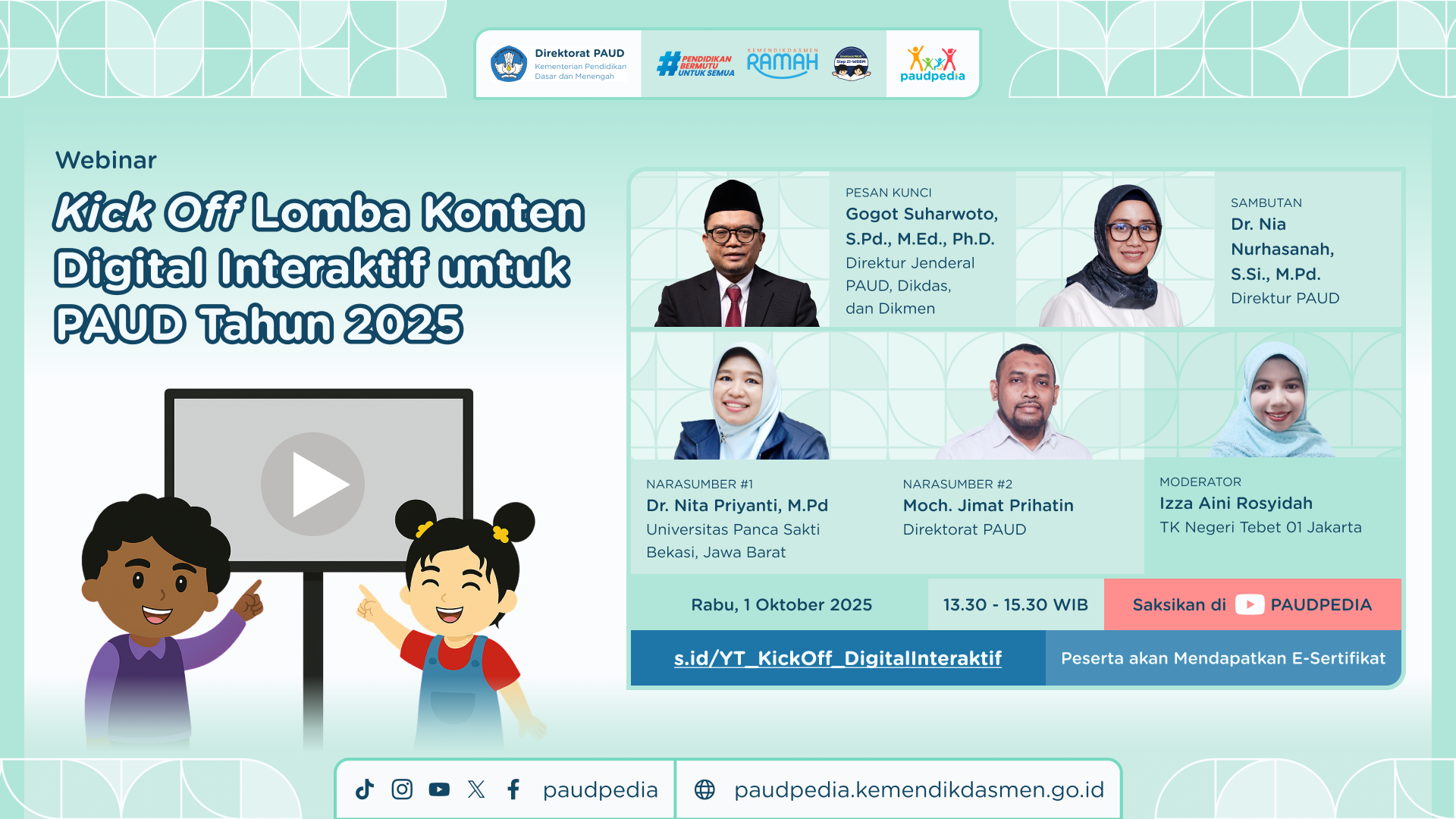 Kabar PAUD - Dirjen PAUD Dikdasmen Gogot Suharwoto Apresiasi Direktorat PAUD Inisiasi Lomba Konten Digital Interaktif, Lomba Ditutup 31 Oktober 2025 Pukul 23.59 WIB.