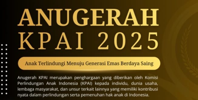 Kabar PAUD - Anugerah KPAI 2025 Diluncurkan, Pendaftaran Ditutup 20 November Jam 23.59 WIB, Puncak Acara Penganugerahan 10 Desember 2025