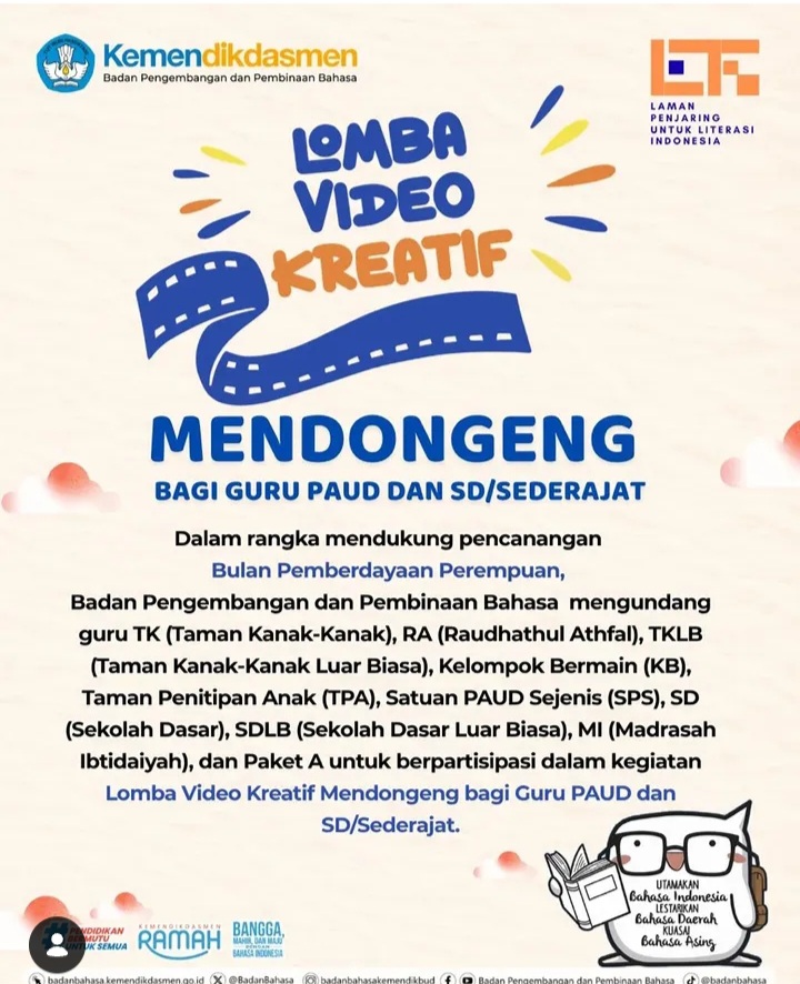Kabar PAUD - Kemendikdasmen Gelar Lomba Video Kreatif Mendongeng Bagi Guru PAUD dan Sekolah Dasar Total Hadiah Rp 85 Juta