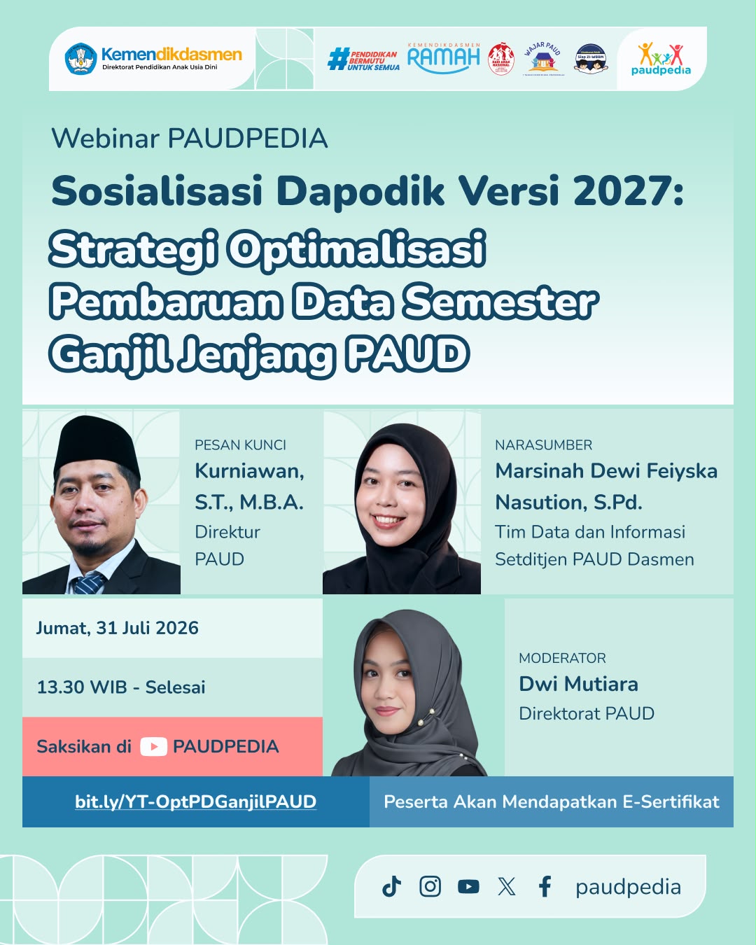 Kabar PAUD - Kemendikdasmen Rilis Dapodik Versi 2027 untuk Perkuat Layanan PAUD Bermutu Secara Inklusif Melalui Webinar di YouTube PAUDPEDIA